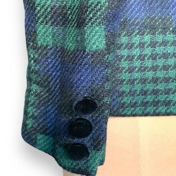 Vintage J. McLaughlin Blazer Jacket Hourglass Patchwork Green Plaid Velvet 10 - Picture 6 of 9